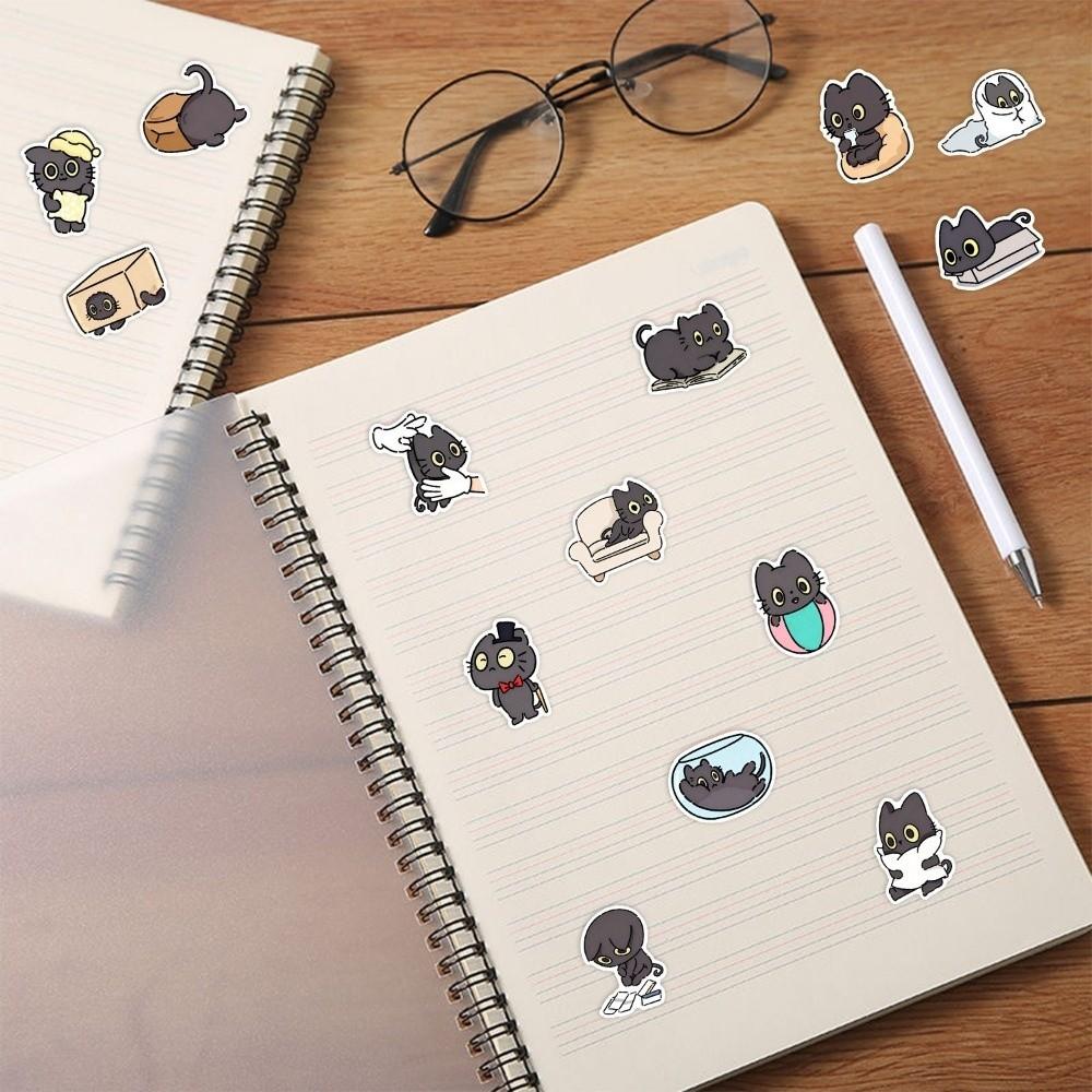 50 Sztuk Wodoodporne Kawaii Naklejki z Czarnym Kotem Samoprzylepne Kreskówkowe Urocze Naklejki z Kotkiem DIY Dekoracja Kreatywne Śmieszne Naklejki Meme