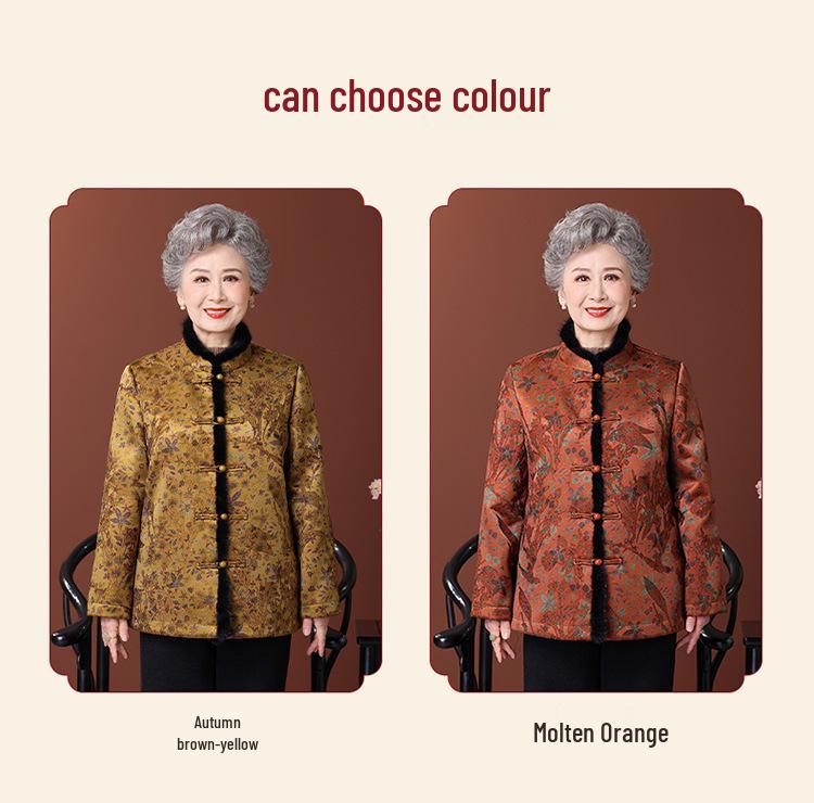 New Chinese Style Plus Size Velvet Jacket for Elderly Women – Thick Winter Wear for Grandma