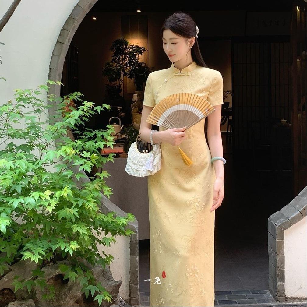 Yellow Short-sleeved Improved Ancient Cheongsam New Chinese Girl Light New Summer Temperament Dress