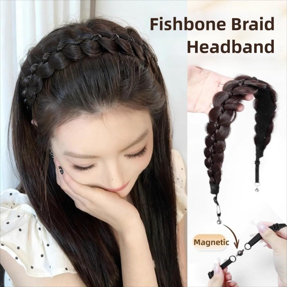 Magnetic Braided Headband Wig Headwear Retro Head Hoop Fishbone Braids Hair Bands Party