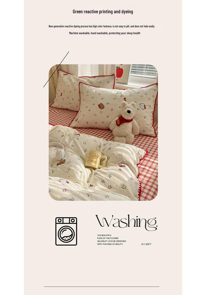 Fresh Spring/Autumn Cotton Girlish Bedding: 3-Piece Duvet Cover and Sheet Set, All-Season Comfort
