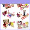 Entzückendes Holzpuppenhaus-Möbelset für Kinder mit farbenfrohen Schlafzimmer-, Küchen- und Wohnzimmer-Accessoires