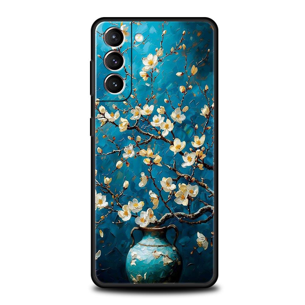 Oil Painting Of Flowers Phone Case For Samsung Galaxy S26 Ultra S25 Plus S24 FE S23 S22 5G S21 S20 Cover Black Soft