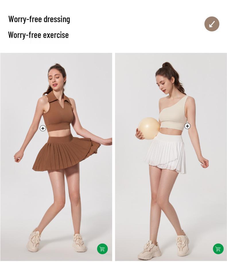 Nude Antibacterial Pleated Yoga & Running Skirt with Lining