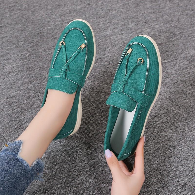 New Single Shoes Women's One-pedal Casual Large Size Round Head Suede Flat Shoes