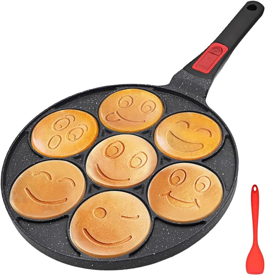 

Pancake Pan Induction with Detachable Handle 7 Holes, Non Stick Mini Crepe Pan Pancake Mold for Kids, Oven Safe, B United States