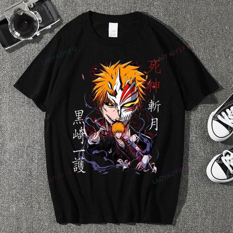 Japan Anime Bleach Ichigo Kurosaki T Shirt Men Fashion T-shirt Short Sleeve Vintage Cartoon Tshirt Harajuku Tops Cotton Clothes