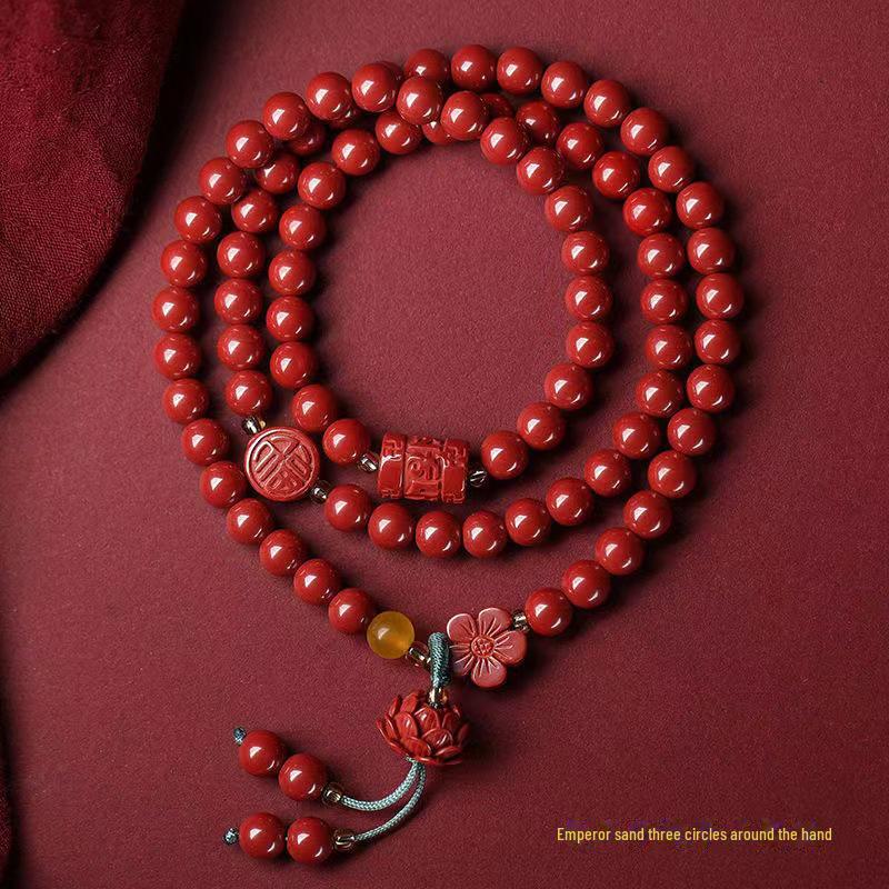 Triple Circle Murui Cinnabar & Purple Gold Sand Zodiac Bracelet for Women