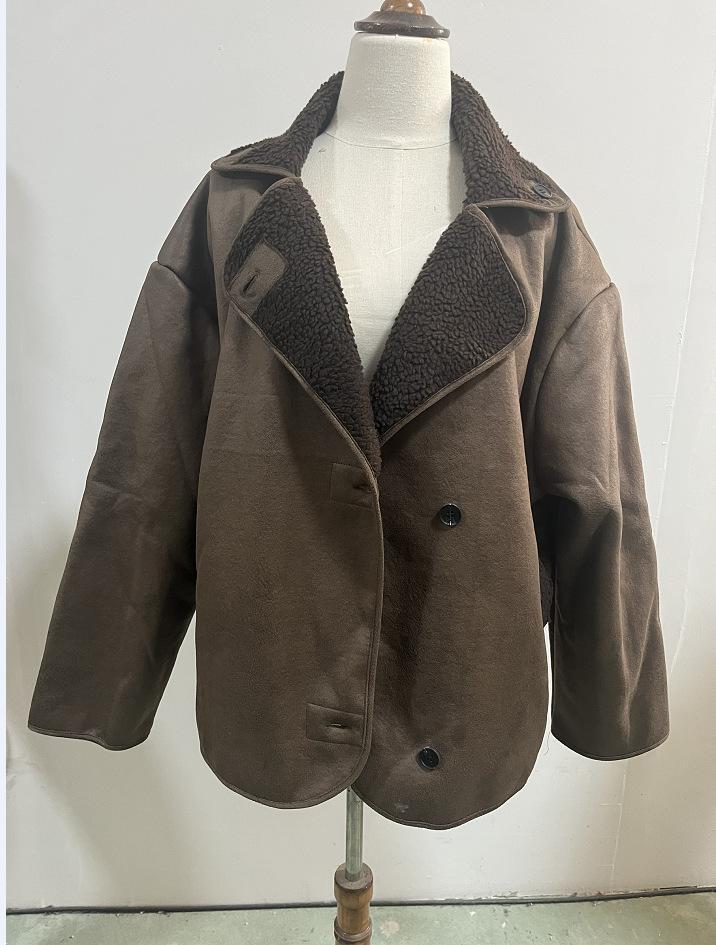 Women's European and American Autumn/Winter Loose Fur-Lined Warm Jacket with Lapel - Trendy Fashion Coat