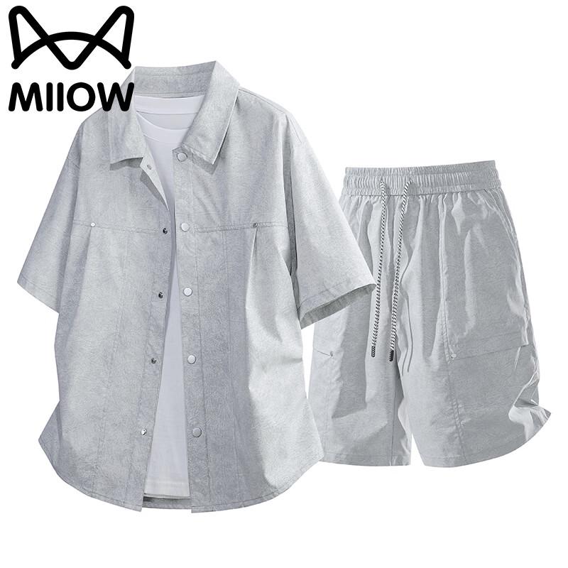 MiiOW Men s Ice-Cool Short Sleeve Shirt & Shorts Casual Set 3XL