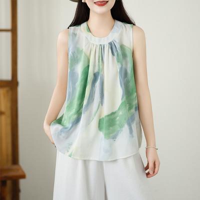 DIMANAF 2026 Neues Sommer Übergröße Damen Blusenhemden Chiffon Lässig Locker Druck Ärmellos Damen Tops Weste