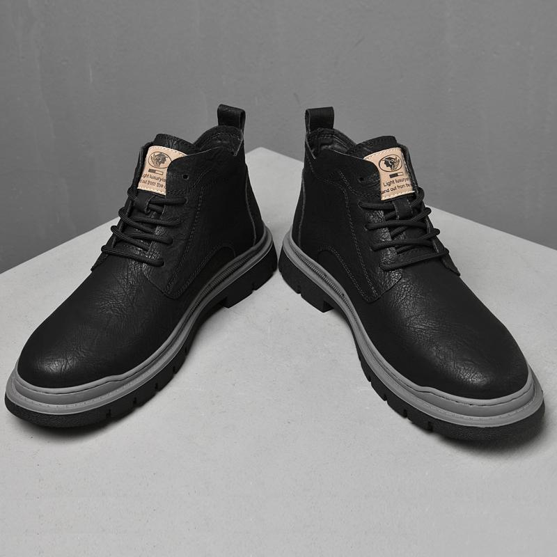 Botas de Tela Primavera Otoño Estilo Británico Adulto Zapatos de Hombre Cálidos con Piel Felpa de Caña Alta Casual Cuero Botas Zapatos de Hombre