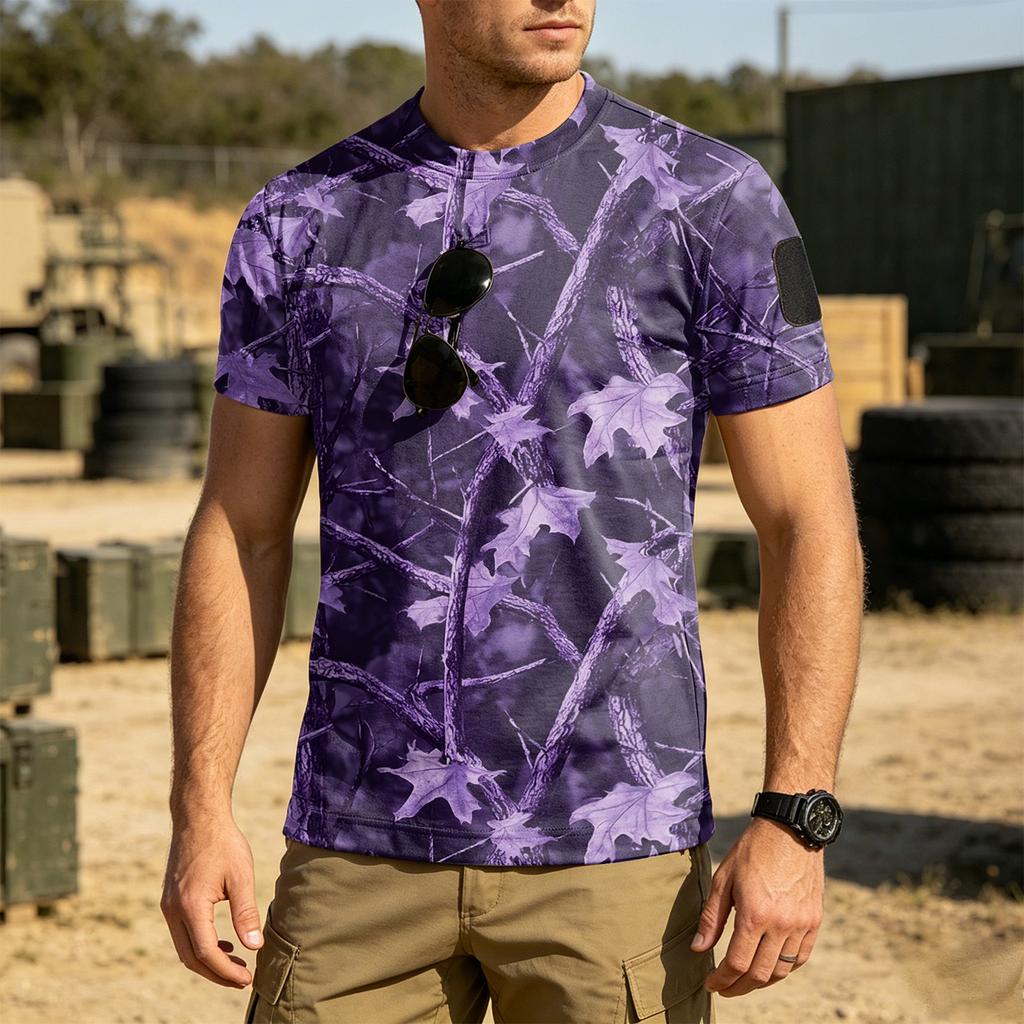 Men's Tactical Short Sleeve T Shirt Loose Fit Breathable Quick Dry Outdoor Sports Tee with Hook and Loop Patch Area