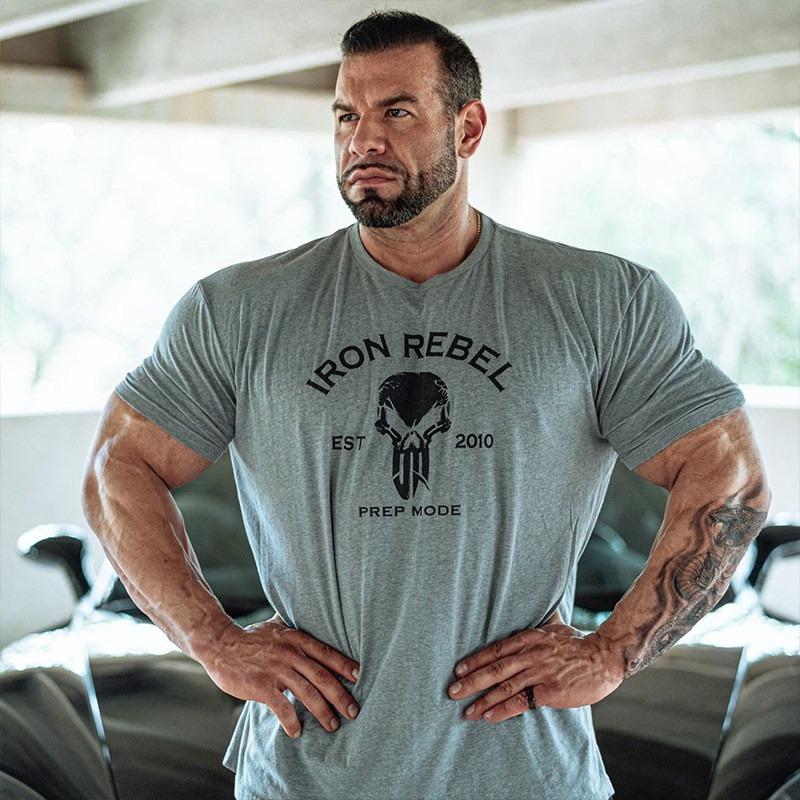 IR Series Hard Core Short Sleeve Tshirt Sport Print Round Neck Simple Sweat Absorbent Fitness Mens Clothing Training Loose