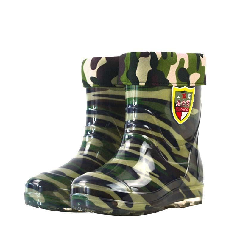 Water shoes non-slip waterproof wear-resistant camouflage transparent bottom low-top short tube winter warm rain shoes rain boots