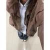 Women's Retro Brown PU Leather Lapel Jacket - Spring/Autumn 2025 Emotional Couple Style
