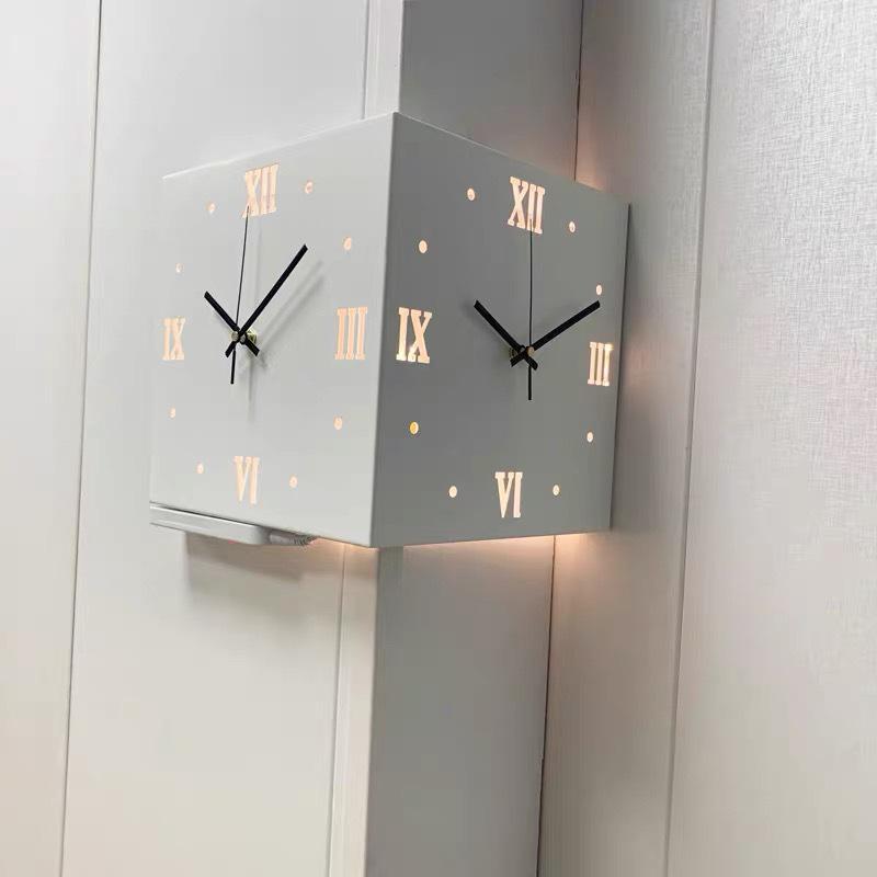 Oturma Odası için Yaratıcı Modern Çift Taraflı Duvar Saati – Şık Köşe Tasarımı, Minimalist Ins Tarzı