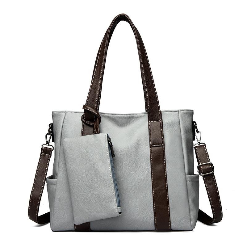 Single-shoulder Bag: Fashionable and Simple Color-blocking Tote Bag, Soft Leather Single-shoulder Commuter Bag