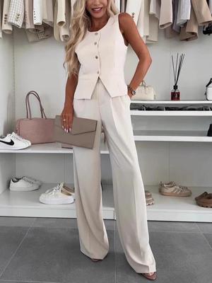 2025 Women's Elegant V-neck Vest & Long Pants Set