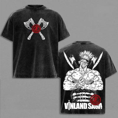 T-shirt For Men's Clothing Anime Vintage Washed Oversized T Shirt Short Sleeve Pure Cotton Tees Tops
