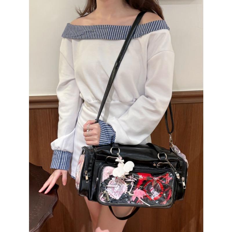 New Fashionable Sweet And Cool Girl Ita Bag Large Capacity Strap Bow Diy Badge Shoulder Bag Comic Exhibition Cool Crossbody Bag