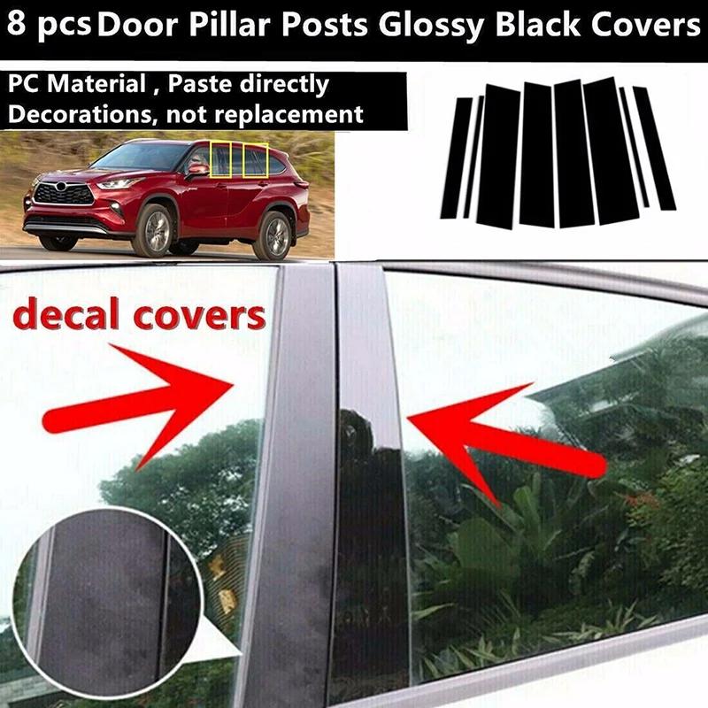 8Pcs For Toyota Highlander 2020 -2022 Window Pillar Posts Door Trims Car Exterior Decoration Stickers Accessories Styling