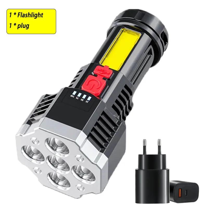 USB Rechargeable LED Flashlight Camping Lantern Spotlight COB Side Light Battery Display Adventure Outdoor Fishing Torch lamp