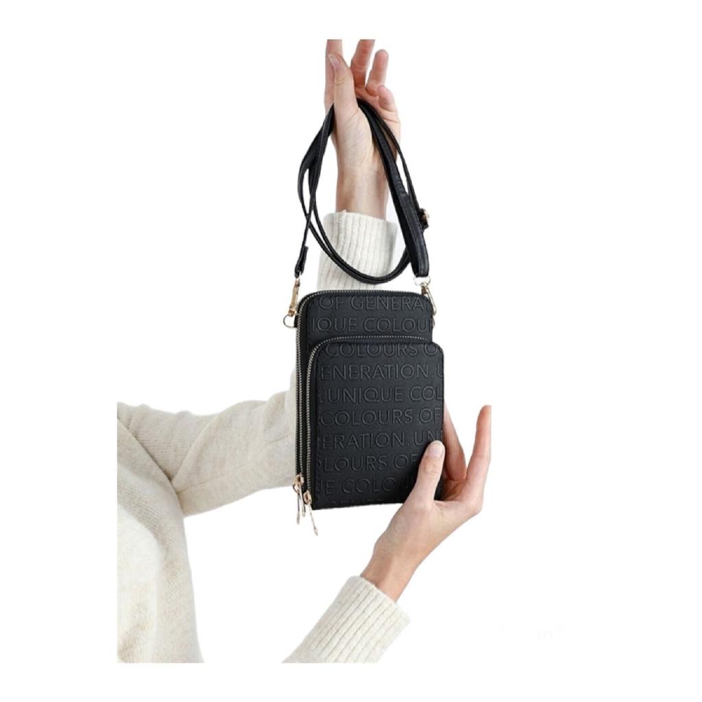 Unique Market Schwarze Damen-Handy-Umhängetasche mit 3 Fächern