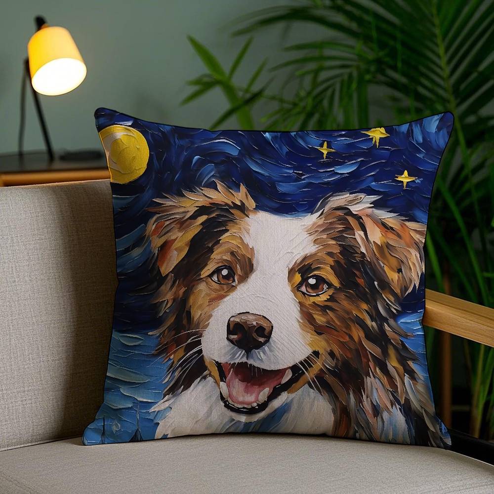 Catoon Starry Sky Dog Pillow Case Office Sofa Dorm Chair Back Short Plush Double-sided Printing Home  Cushion Cover
