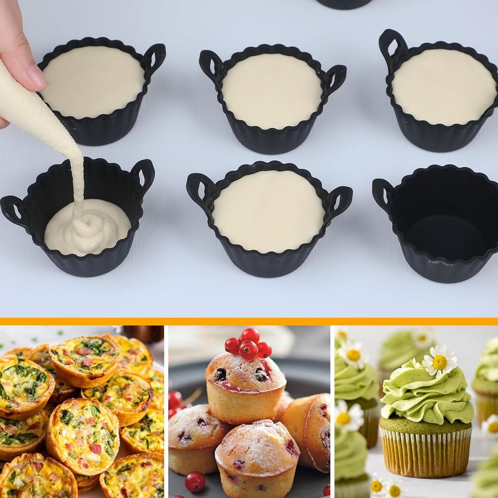 Reusable silicone baking cups, non-stick muffin cupcake molds with double handles, BPA-free, mini round air fryer cupcake lining