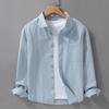 Spring and Summer Long Sleeve Mens Shirts Korean Version Solid Color Slim Shirts Comfort Pure Cotton Turn Down Collar Solid Color Casual Tops