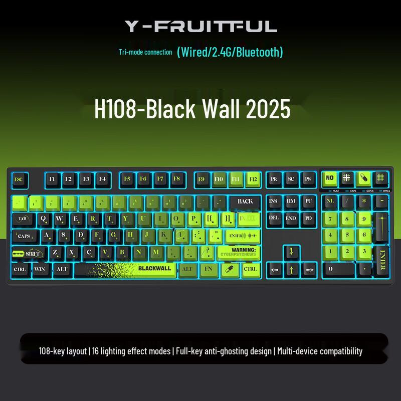 Y-FRUITFUL H108 Mechanická herní klávesnice 108 kláves s možností výměny kláves
