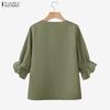 ZANZEA Summer Women V Neck 3/4 Sleeve Casual Loose Blouse