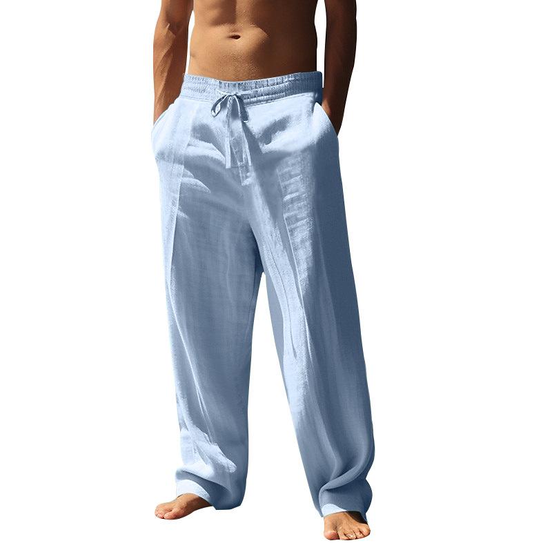 Men's Hip-Hop Breathable Cotton-Linen Blend Relaxed-Fit Casual Straight-Leg Trousers