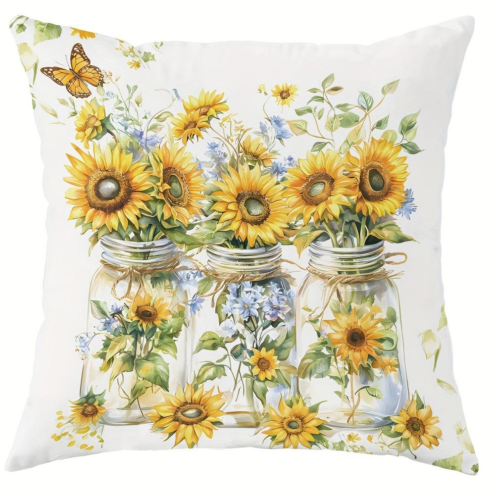 Sunshine-inspired Pillow Cover: Bright Sunflowers, Smart Butterflies and Warm Family Words, Sofa Cushion Cover