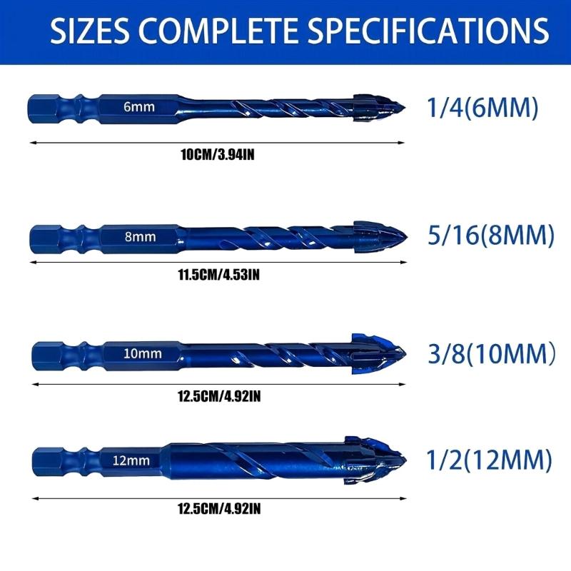 Four-Edged Serrations Drill Bit Set Drilling Tool For Glass Tile and Concrete 6-12mm Multifunction Drill Bit