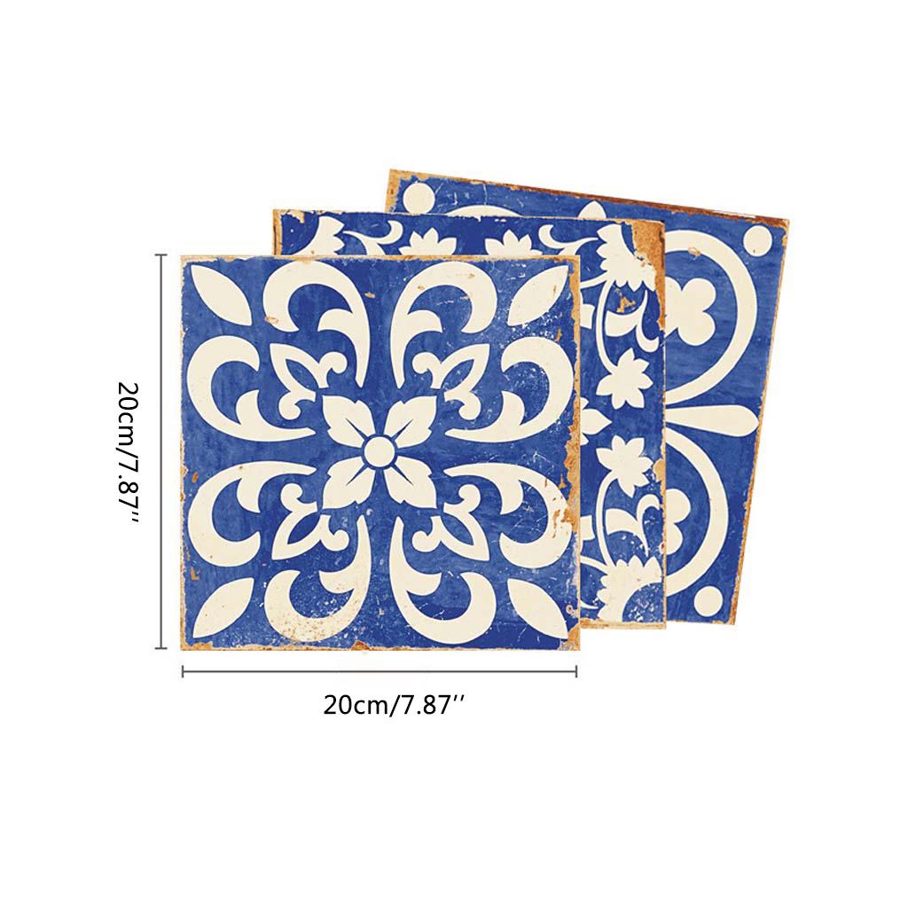 Blue and White Porcelain Tile Sticker 24pcs Self Adhesive Home Kitchen Smooth