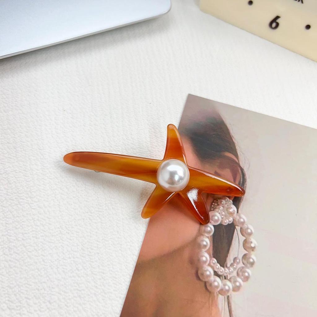 Retro Pearl Pentagonal Acetate Hair Clip: Versatile European & American Style Hair Accessory for Ponytails