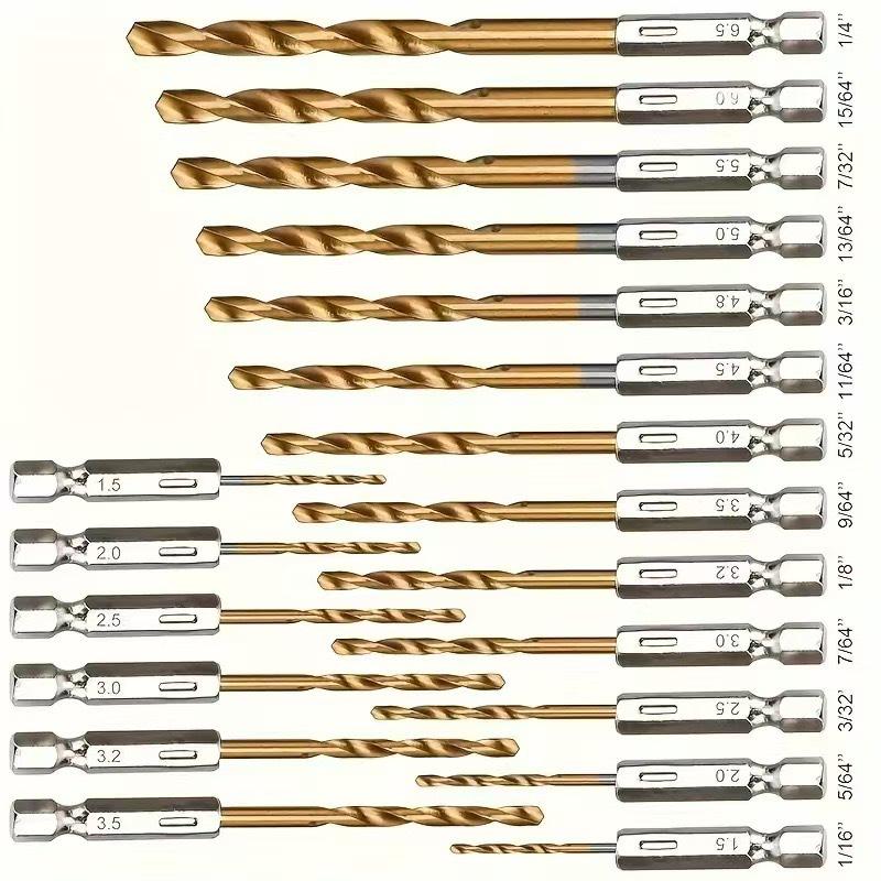 Hex Shank Titanium Twist Drill Bit, Fully Ground for Efficient Woodworking and Chip Evacuation