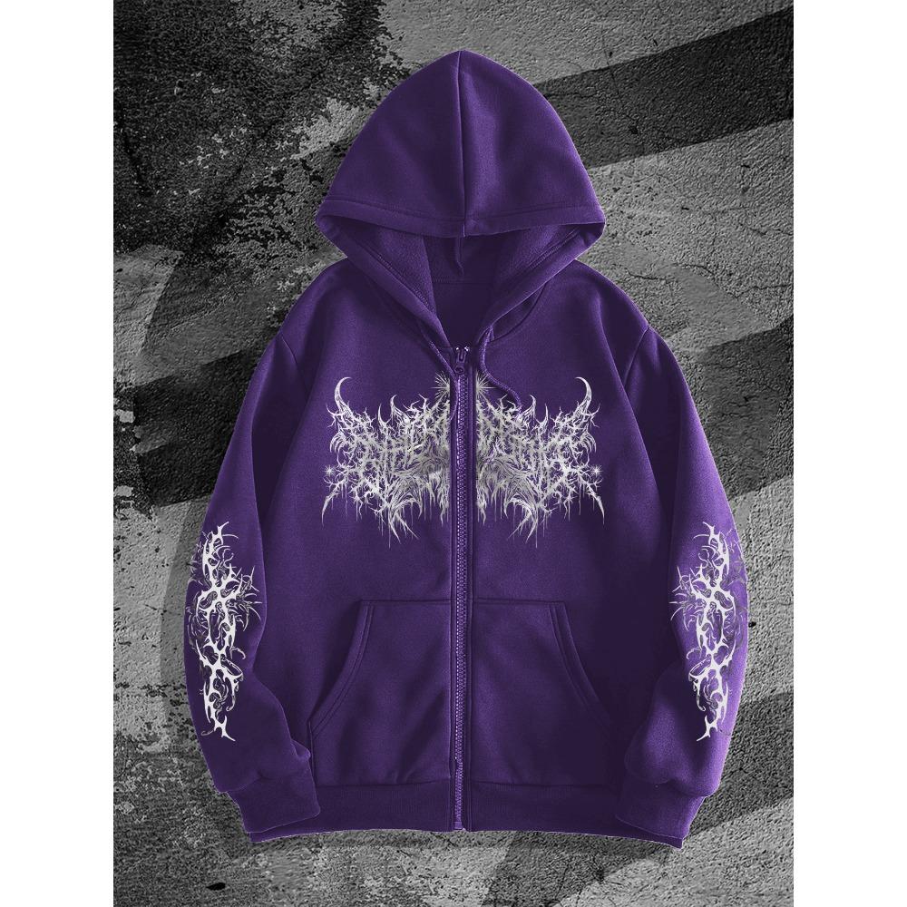 College Dark Style Original Printed Zipper Hoodie, Fashionable Streetwear for Loose Casual Occasions, School Fashion Clothing