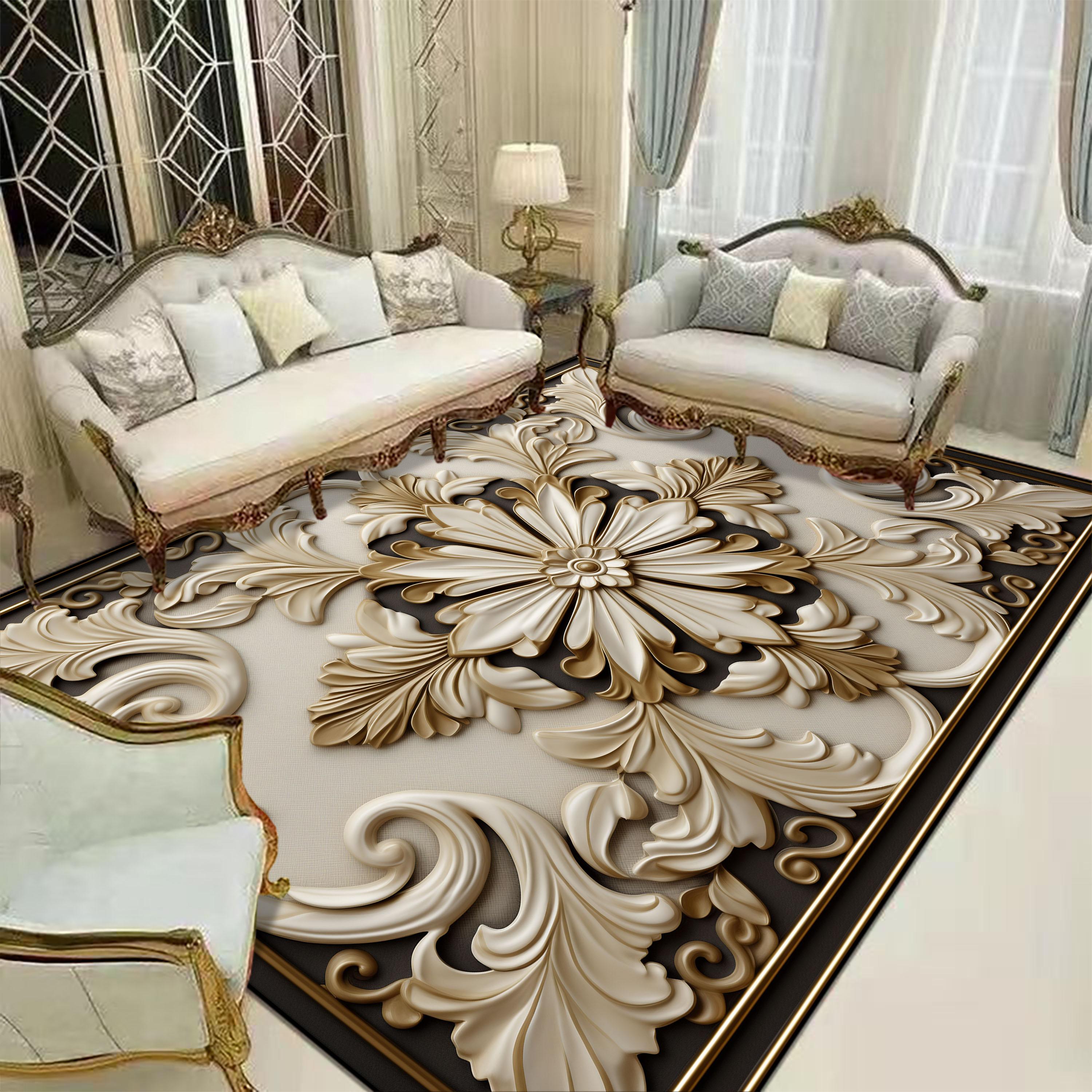 

Белые Роскошные Ковры для Гостиной 3D Золотые Цветы Декорация Домашний Диван Боковая Большая Площадь Напольные Коврики Моющиеся Ковры для Спальни 60x90cm