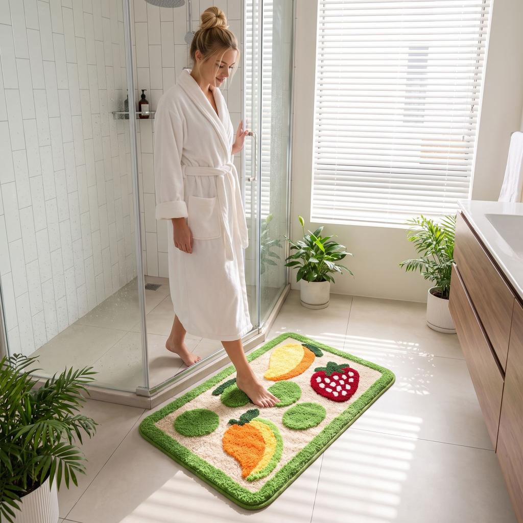 Non- Absorbent Bath with Strawberry and Design - Soft Faux Bathroom for Shower Floor