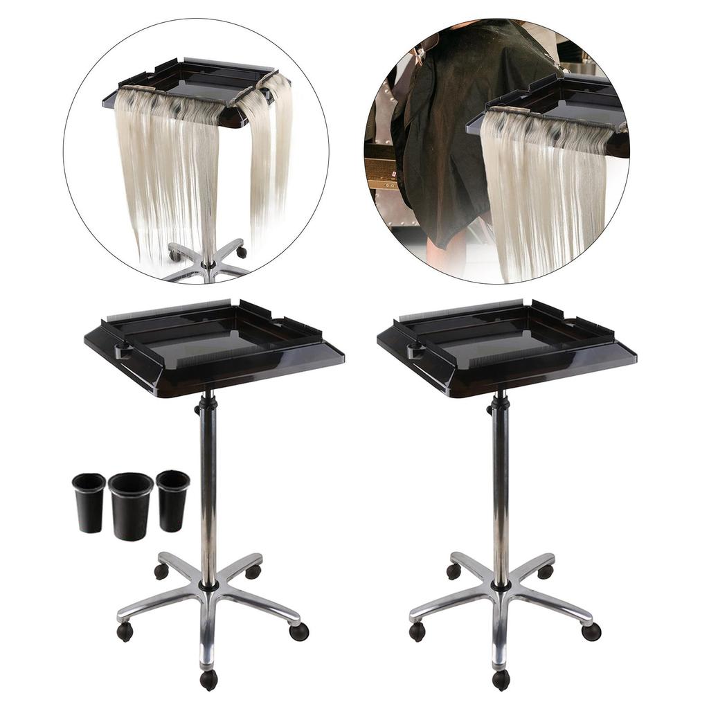 1 Piece Hair Salon Tray Cart Mobile Storage Trolley Adjustable Height Metal Removable Tool Holder