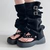 Damen Zwei-Trage-Zehen-Stacking-Hosen-Röhrenstiefel Damen Dicksohlige Fischgrät Hoher Schaft Römisch Damen Sandalen Sandalias Mujer