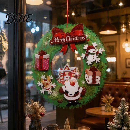 Seasonal Home Decor Christmas 3D Wreath Pendant with Hanging Rope Cartoon Garland Ornaments Snowman Door Ornaments Lightweight Paper for Holiday