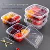 Round Transparent Disposable Fruit Box with Dividers and Lid for Fresh Slices and Salad Platter.
