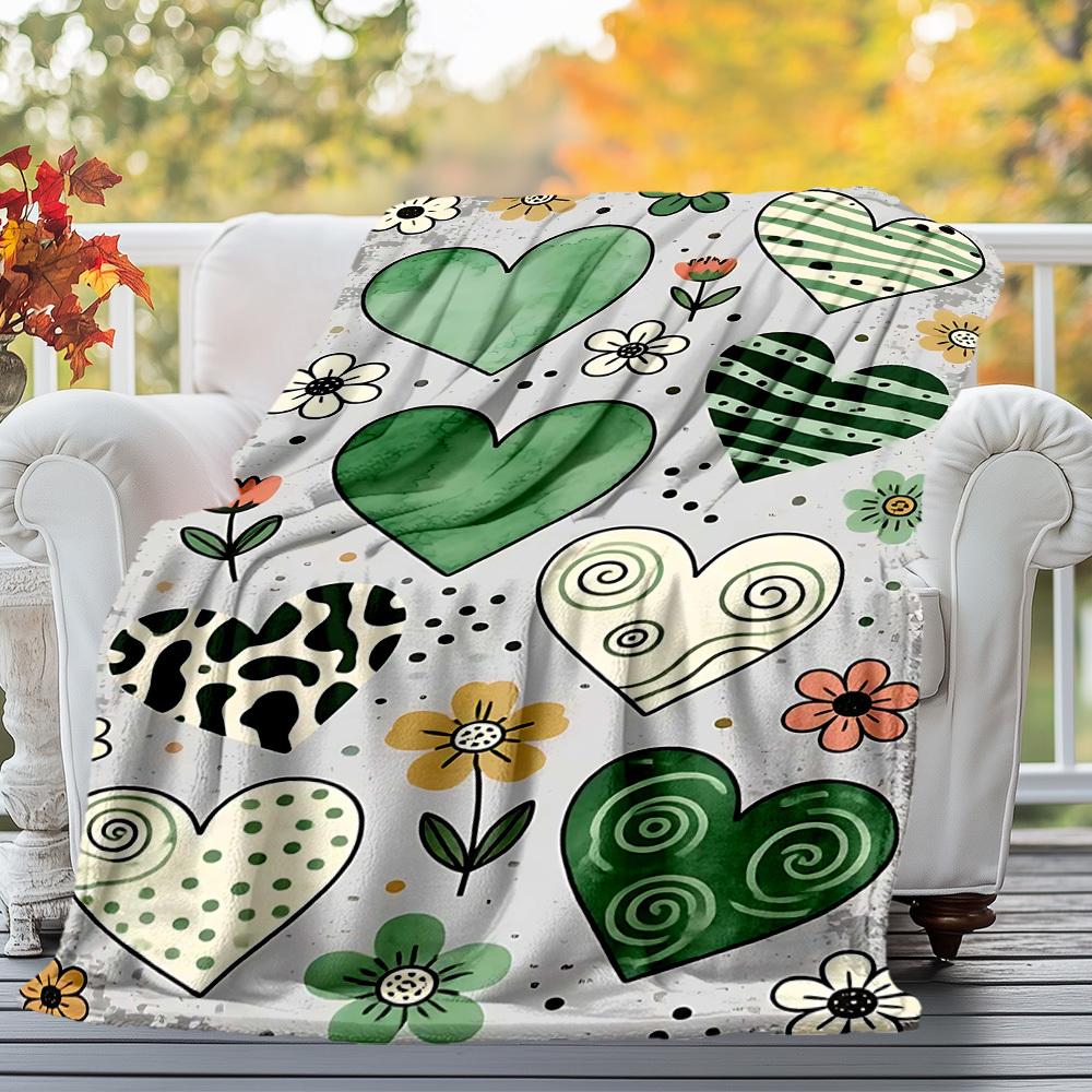 1pc heart flower Outdoor Flannel Blanket Soft Warm All-Season Throw for Sofa Bed Car Camping Office, Cozy Gift Idea1267S
