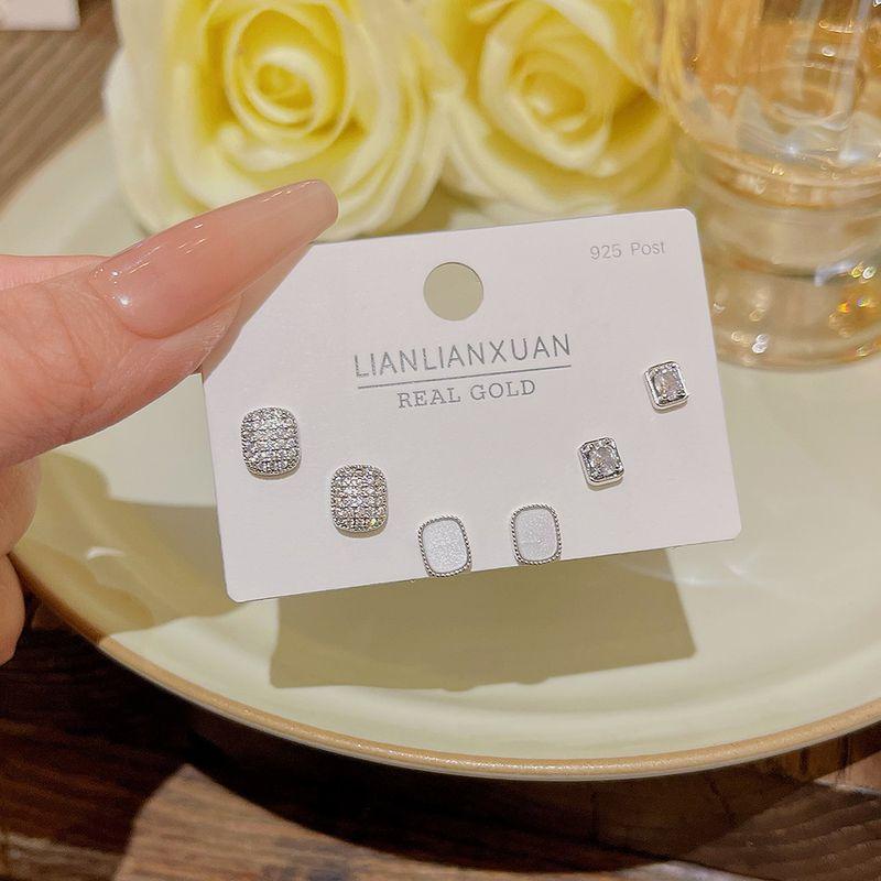 

Needle Accessible Luxury Suit Stud Earrings Fancy Copper Micro Inlay One Card Three Pairs of Earrings Elegant Best Selling Special-Interest Earrings K052 copper micro inlay real gold plating