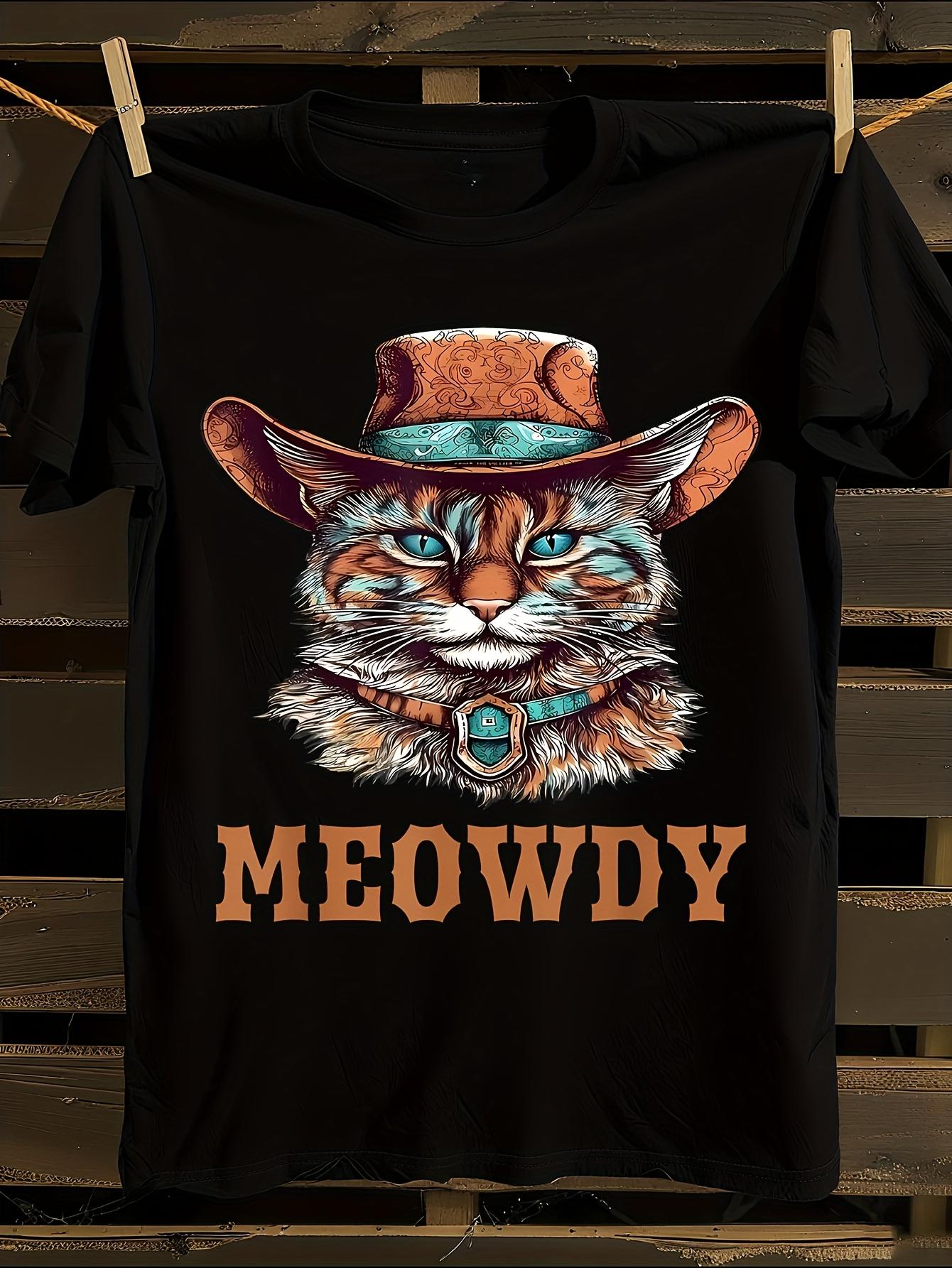 Funny Meowdy Cat Cowboy Western Tshirt XL