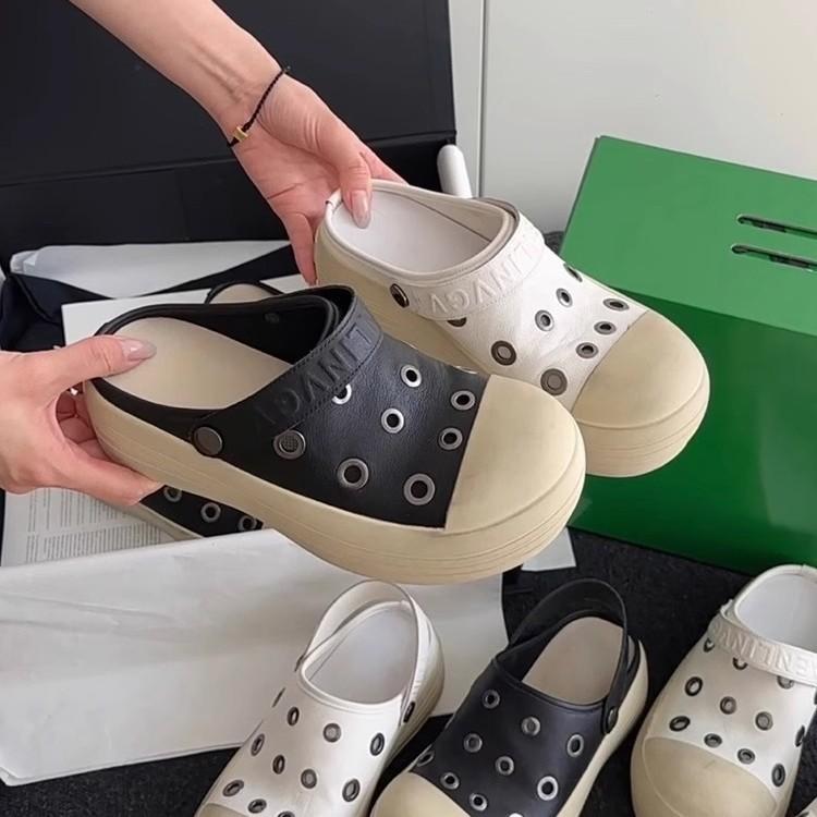 Soft Leather Version~ Thick-soled Heightening Hole Shoes Women's Summer Breathable Sandals Bag Head Half Slippers Casual Boken Shoes